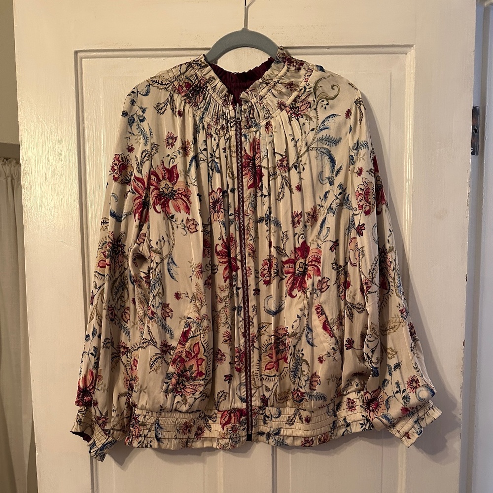 Women's Chico's reversible baseball silky jacket, SZ 3 (XL/XXL) floral & solid
